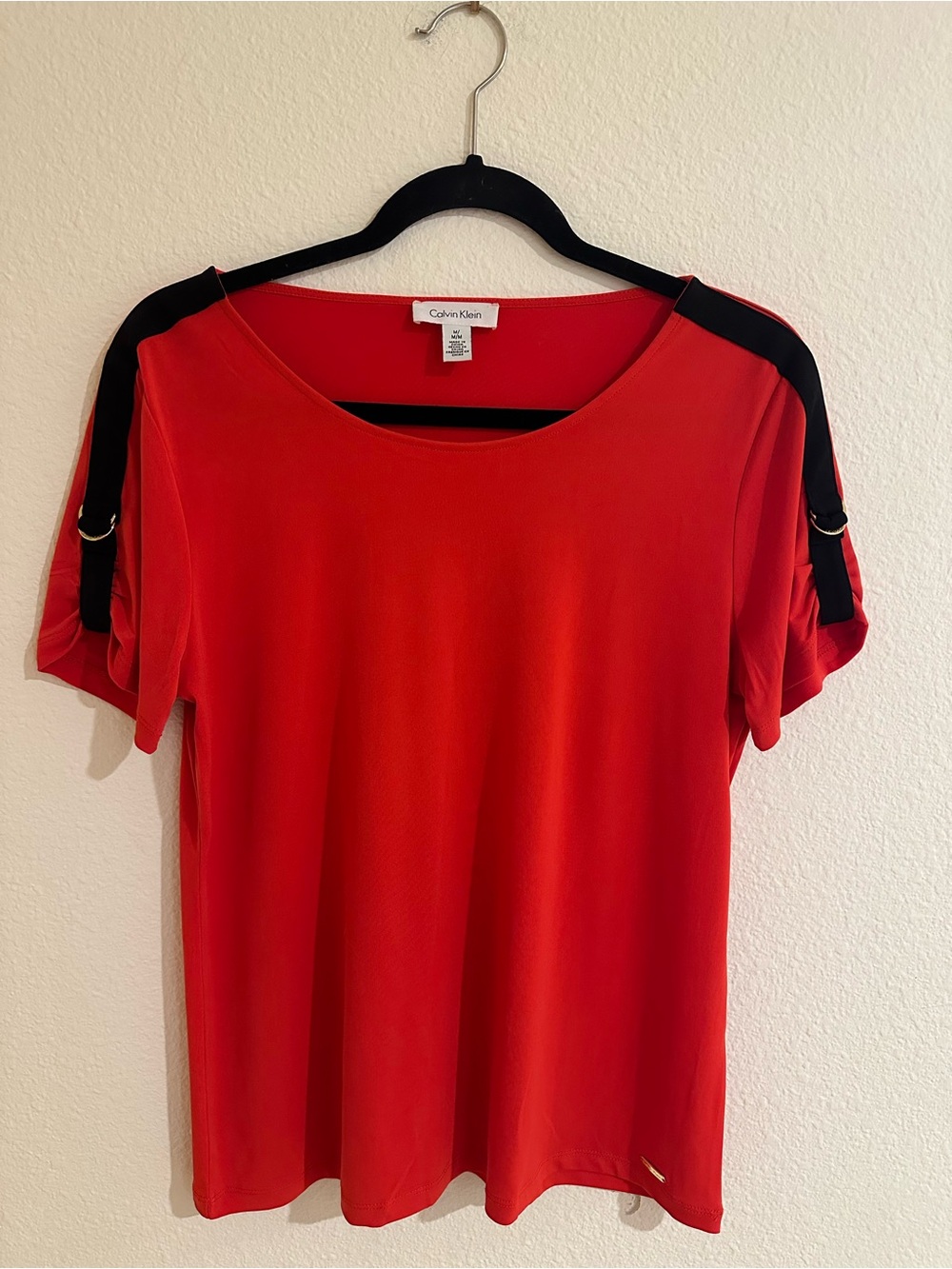 Calvin Klein Red Short Sleeve Top with Black Shoulder Straps